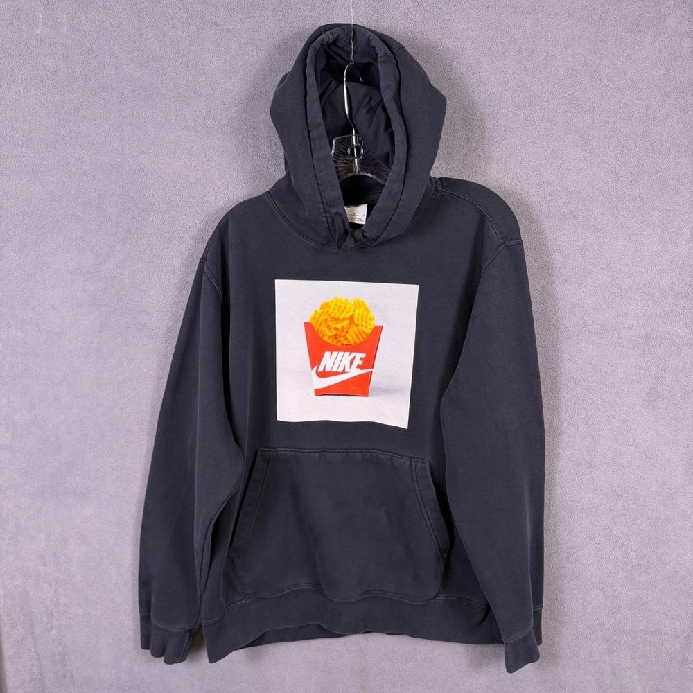 Nike Hoodie Mens L‎ Black Waffle Fry Graphic Pullover Sweatshirt Read!